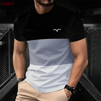 T-shirt imprimé à rayures pour hommes T-shirt d'été décontracté d'extérieur à col rond et à manches courtes Nouveauté dans la mode masculine