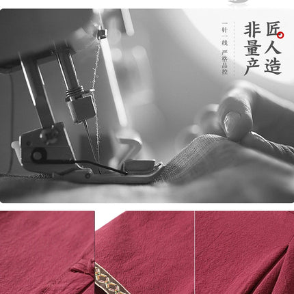 Camicie da Uomo Ricamate in Stile Cinese Retrò, Traspiranti in Lino, Comode, Casual Kung Fu, Abito Tang con Colletto Rialzato