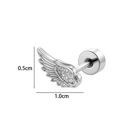 New Fashion Love Wings Cross Acciaio inossidabile Osso dell'orecchio Chiodo Zircone lucido Orecchino con filo alla moda per le donne Accessorio per piercing al corpo platinumshop
