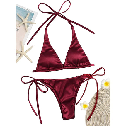 Sexy 13 colori Halter Satin Bikini brasiliano Donna Costumi da bagno Costume da bagno femminile Bikini a due pezzi Bagnante Costume da bagno Swim V4966 platinumshop