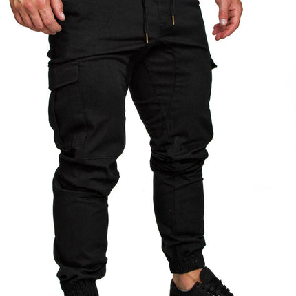Men High Elastic Cargo Pants Summer Lace Up Drawstring Pocket Harem Stretch Full Trousers BSD-8811