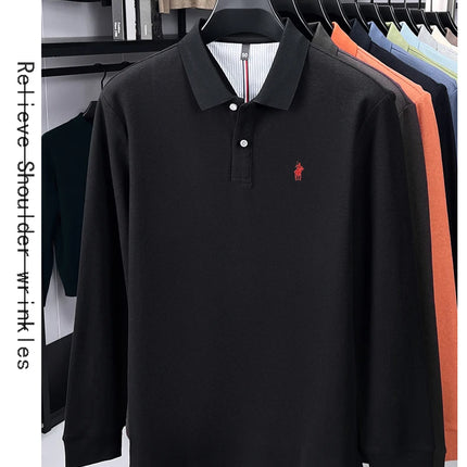 High-end branded long-sleeved polo shirt, 100% cotton, new business men's leisure lapel t-shirt, luxury comfort with Paul pony embroidery