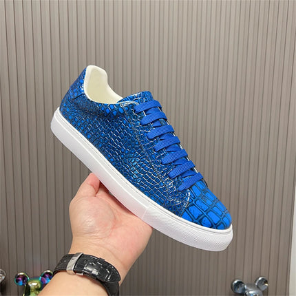 Leather Sneakers Men Calfskin Alligator Pattern Casual Shoes Lace Up Flats Daily Footwear