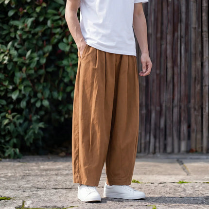 Pantaloni casual da uomo tinta unita primavera estate comodi e alla moda a gamba dritta, pantaloni giapponesi leggeri e sottili Harun a gamba larga