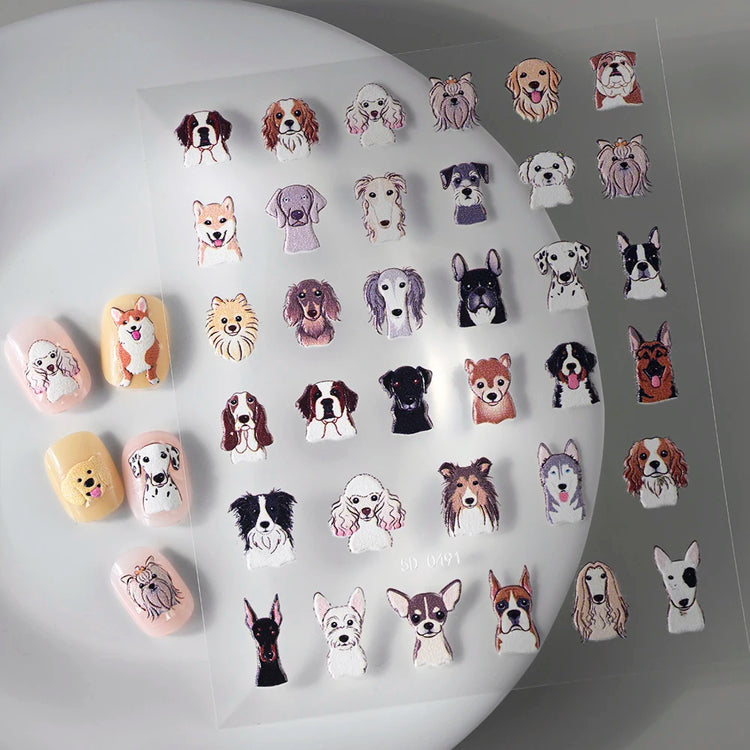 1Pcs 5D Lovely Dog/Cat Nail Art Stickers Cartoon Puppy Kitten Pet Animal Adhesive Nail Decals Y2K Manicure Decorations Sliders &