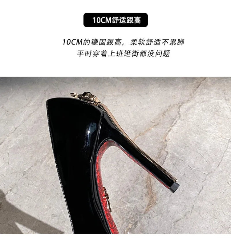 Scarpe da Donna di Lusso con Decorazioni Metalliche, Tacco Alto a Punta, Eleganti Scarpe Casual Francesi, Zapatos Mujer platinumshop