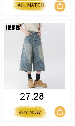 IEFB Niche Pantaloncini in denim da uomo con schizzi di vernice, casual, a gamba larga, alla moda, vestibilità ampia, lunghezza al ginocchio, 9X3271
