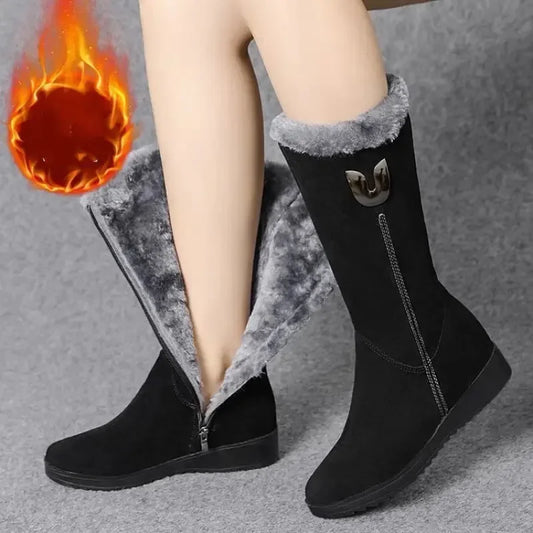 2025 New Women's Boots Fashion Mid-calf Boots Plush Warm Snow Boot Wedge Platform Boots for Women Winter Cotton Boot Botas Mujer