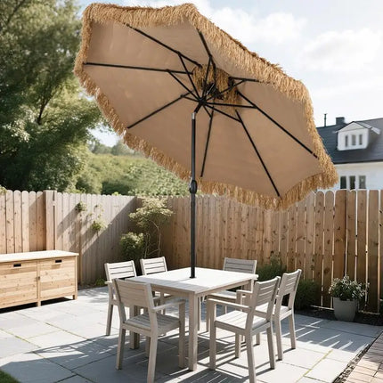 Ombrellone Tiki con Tetto in Paglia da 299 cm, Parasole Tropicale Hawaiano 30 °   Tettoia Ventilata Regolabile a 2 Sezioni Staccabili per Patio, Piscina, Spiaggia