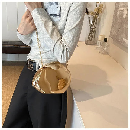 Designer Acrylic Shell Shape Clutch Bag Gold Silver Women Evening Party Bag Cute Shiny Metal Shoulder Crossbody Bags Small Purse PlatiNum