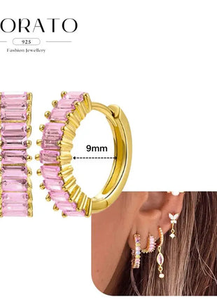 Lussuosa geometria 925 orecchio in argento sterling Ago rosa serie zircone orecchini a cerchio pendenti dolce moda regali di gioielli da sposa platinumshop