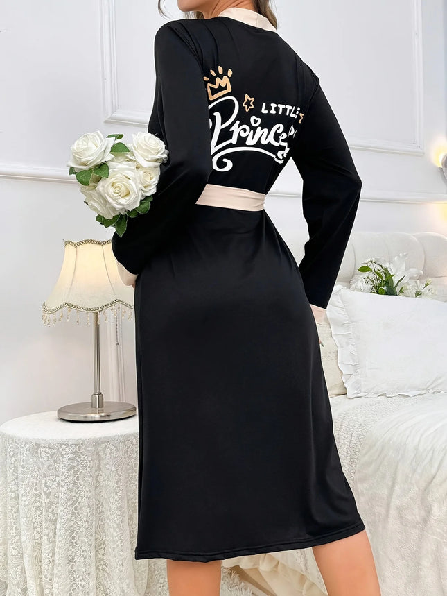 Women's New Style Long-Sleeved Nightgown Casual Simple Solid Color Home Dress