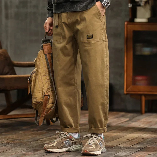 HIQOR Men's Loose Profile Pants American Vintage Trousers For Men High Waist Army Green Men's Casual Pants Cargo Trousers Male