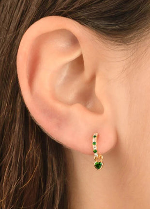 925 Sterling Silver Needle Green Zircon Gold Earrings Heart Hoop Earrings for Women Delicate Stud Earrings Luxury Jewelry Gifts PlatiNum