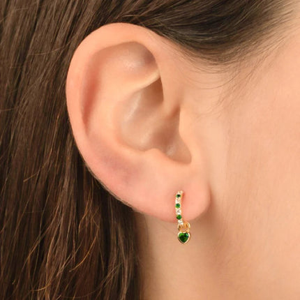 925 Sterling Silver Needle Green Zircon Gold Earrings Heart Hoop Earrings for Women Delicate Stud Earrings Luxury Jewelry Gifts PlatiNum