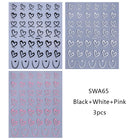 3pcs Valentine's Day Nail Art Stickers 3D Black White Pink Lines Love Heart Nail Decals DIY Adhesive Slider Manicure Decorations
