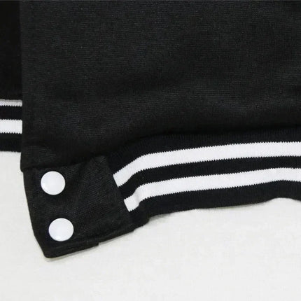 Preppy Style B-class printed baseball jacket with black and white color block sleeves and contrasting colors