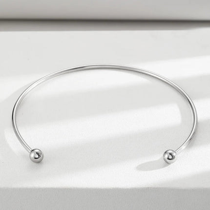 Stainless Steel Solid Ball Necklace for Women Punk Silver Color Adjustable Opening Necklace Bracelet Jewelry Accessories Gift PlatiNum