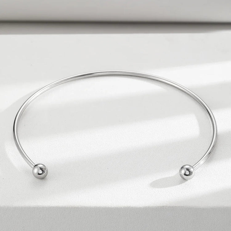Stainless Steel Solid Ball Necklace for Women Punk Silver Color Adjustable Opening Necklace Bracelet Jewelry Accessories Gift PlatiNum
