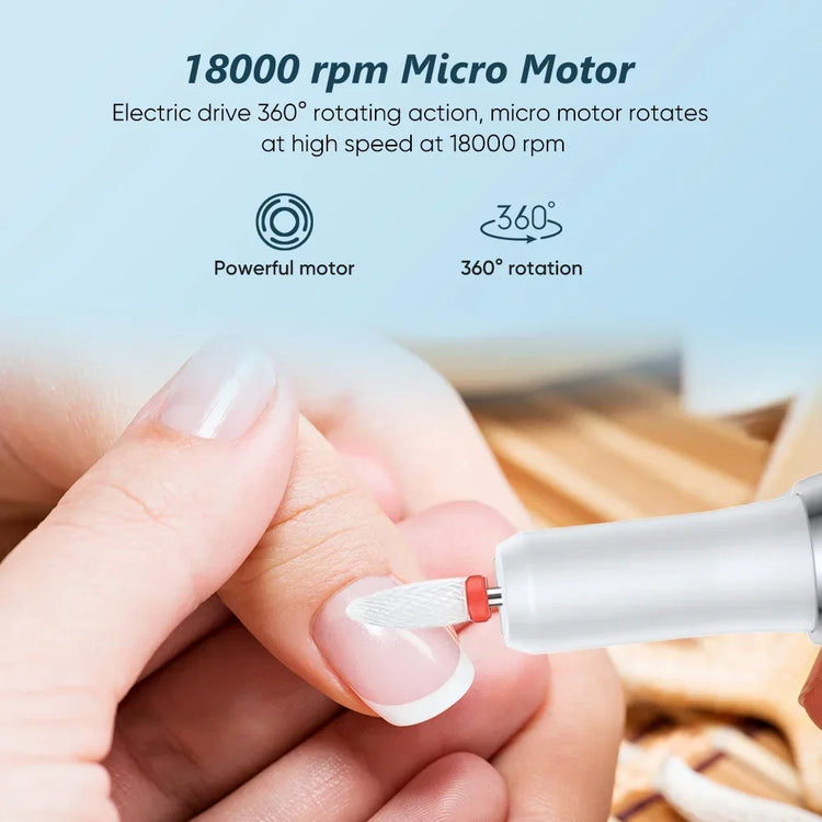 Portable Professional Electric Manicure Nail Drill Polisher Pen, Equipped with Multi-functional Grinding Drill Bits, Efficient Tool for Nail Surface Sanding, Dead Skin Cuticle Removal and DIY Nail Art Creation