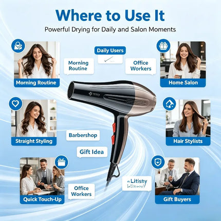 2200W Professional Hair Dryer AC100-240V Adjustable Temperature Speed Cold Shot Blow Dryer With Concentrator Nozzle Salon Home Travel Hair Styling Tool