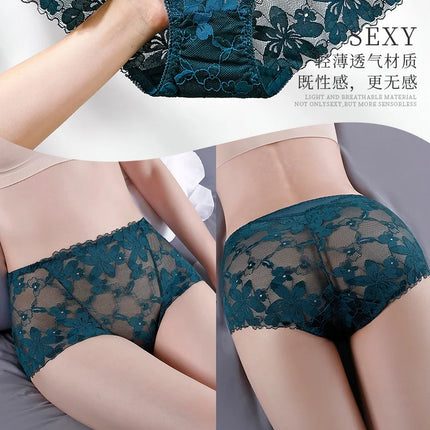 Transparent Lace Briefs Women Panties Girls Summer Underpants Plus Size Underwear Solid Color Sexy Lingerie XXL