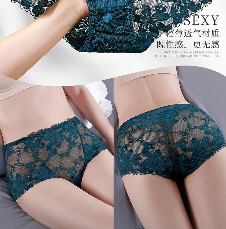 Transparent Lace Briefs Women Panties Girls Summer Underpants Plus Size Underwear Solid Color Sexy Lingerie XXL