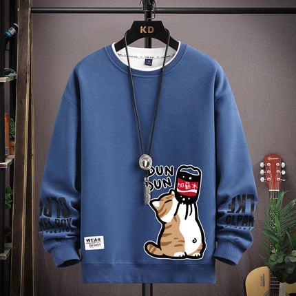 Cartoon Cute Cat Funny Print Graphic T-shirt Women Oversized Loose Design Lovers Casual Long Sleeve T-shirt S-5XL Men Clothing