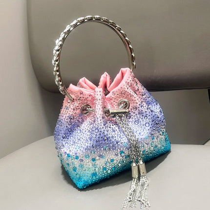 Handle Rhinestones Evening clutch Bag Purses and handbag luxury Designer shoulder bag Shiny Crystal Clutch purse bucket bag PlatiNum