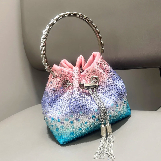 Handle Rhinestones Evening clutch Bag Purses and handbag luxury Designer shoulder bag Shiny Crystal Clutch purse bucket bag PlatiNum