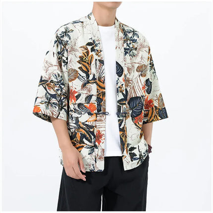 Camicie Uomo Yukata Cosplay Kimono Giapponese Retrò, Camicie Etniche Stampate da Uomo, Camicie in Lino Moda Donna, Blusa Oversize Haori
