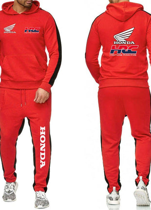 Honda racing Men's Hot Sale Fashion Hoodie Sportswear+Sweatpants Comfortable Casual Jogging Solid- color Two Piece Suit PlatiNum