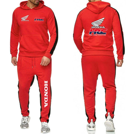 Honda racing Men's Hot Sale Fashion Hoodie Sportswear+Sweatpants Comfortable Casual Jogging Solid- color Two Piece Suit PlatiNum