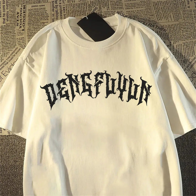 2025 New American Retro Skull Print Pure Cotton T-shirt with Crew Neck and Summer Tops euro
