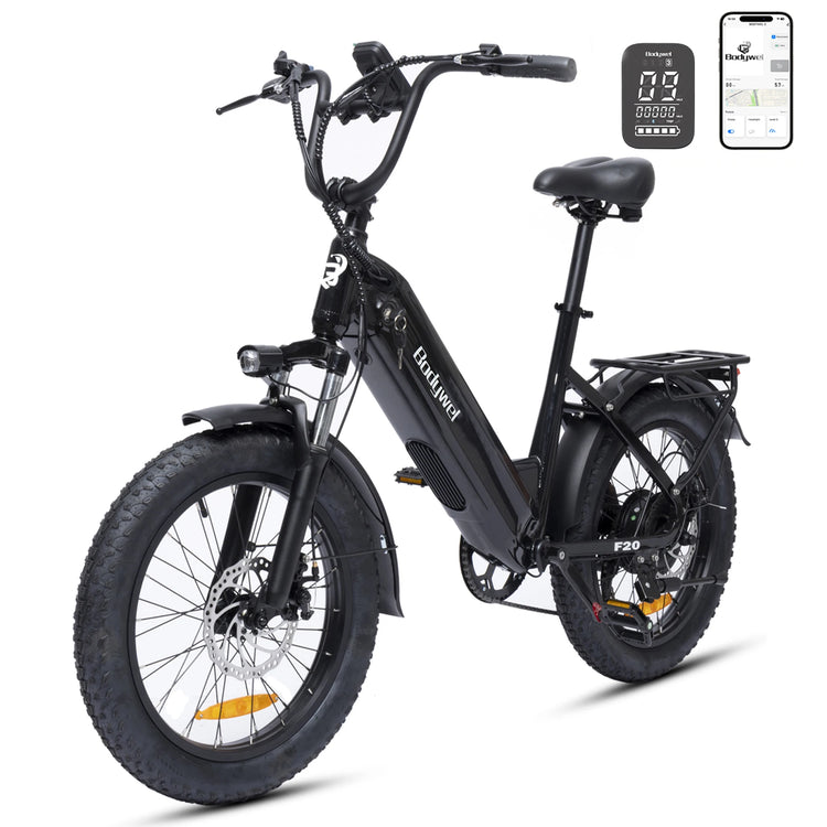 Bicicletta Elettrica Fat Tire Commuter Bodywel F20 500W 48V 15Ah con Autonomia 60-80KM, Pneumatici Fat 20"x3.0", 7 Velocità e Sospensione Anteriore per Adulti Urbani