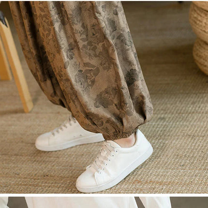 Pantaloni di alta qualità per uomo stile cinese fiore scuro velluto a coste Bloomers casual elastico in vita moda pantaloni larghi a gamba larga maschile