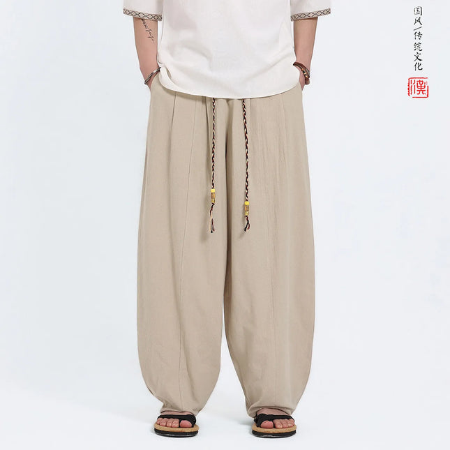Pantaloni Uomo 2026 in Cotone e Lino Tinta Unita Traspiranti Oversize Harem Comodi Casual Jogger Taglie Forti 5XL