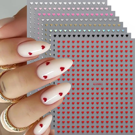 8pc 3D Mixed Color Heart Nail Stickers Valentines' Day Sweet Red Pink Love Selfadhesive Nail Decoration Decals Manicure 2027