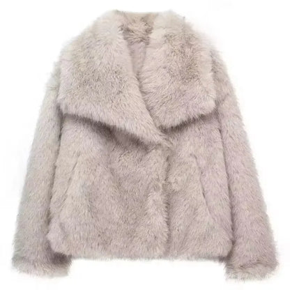 Women Elegant Faux Fur Coat Warm Fluffy Loose Long Sleeve Lapel Jacket Autumn Winter Fashion High Street Lady Outerwear