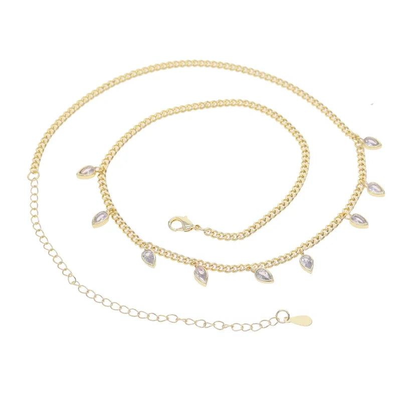 5A Goccia Cubic Zirconia CZ Collana a spina di pesce per le donne Catena color oro Girocollo Gioielli di moda con maglie a catena a serpente geometrico