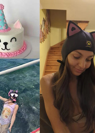 Cappuccio da sub con orecchie di gatto Cappuccio da muta in neoprene da 3 mm Cuffia da nuoto da donna carina per il surf Snorkeling Sport acquatici Cappello da sub da surf