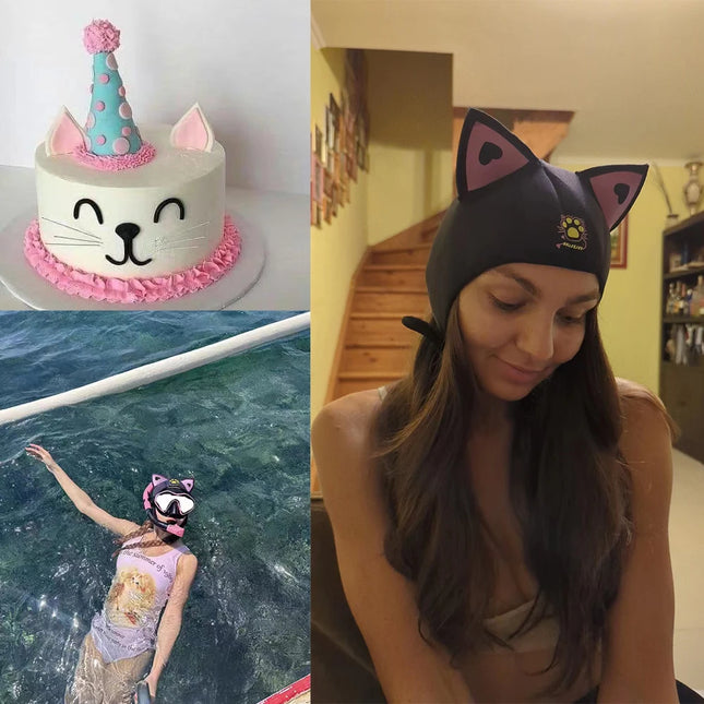 Cat Ear Diving Hood 3mm Neoprene Wetsuit Hood Cute Women's Swimming Cap for Surfing Snorkeling Water Sports Surf Diving Hat