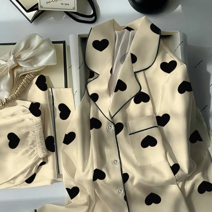 Pigiama da donna in due pezzi a maniche lunghe, leggero, di lusso, di alto valore, amore, seta ghiacciata, sensazione di freschezza, primavera ed estate