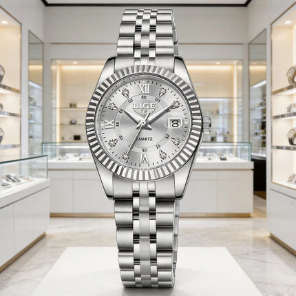 Orologio da Polso LIGE di Lusso con Strass per Donna, Cinturino in Acciaio Inossidabile, Movimento al Quarzo, Regalo, Reloj Mujer platinumshop