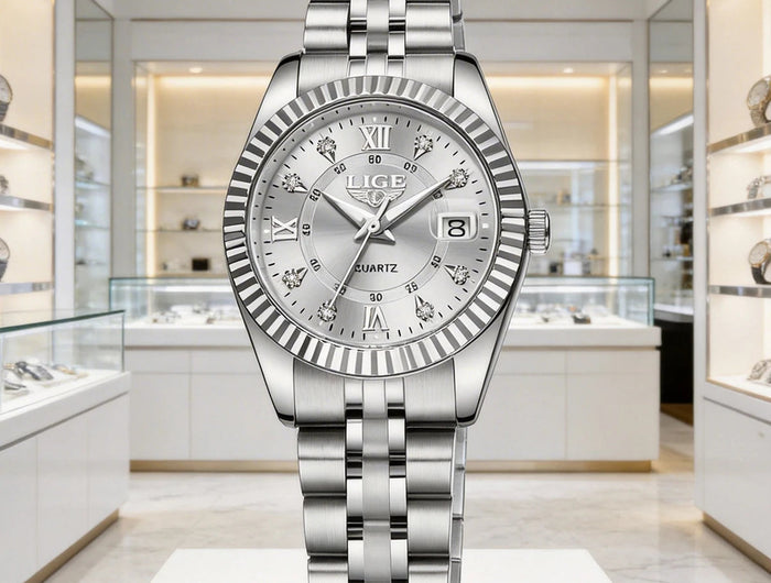 Orologio da Polso LIGE di Lusso con Strass per Donna, Cinturino in Acciaio Inossidabile, Movimento al Quarzo, Regalo, Reloj Mujer platinumshop