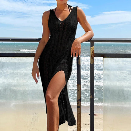 Abito da spiaggia estivo lavorato a maglia Donna Abiti lunghi alla moda eleganti Abiti estivi sottili per le vacanze bohémien 2024 Copricostume da spiaggia platinumshop