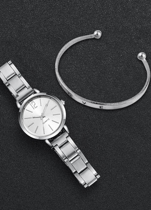 Set di braccialetti con apertura per orologio da polso al quarzo con cinturino in acciaio dorato alla moda da donna 2 pezzi platinumshop
