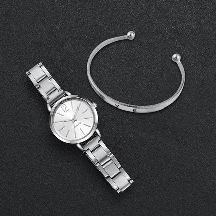 Set di braccialetti con apertura per orologio da polso al quarzo con cinturino in acciaio dorato alla moda da donna 2 pezzi platinumshop