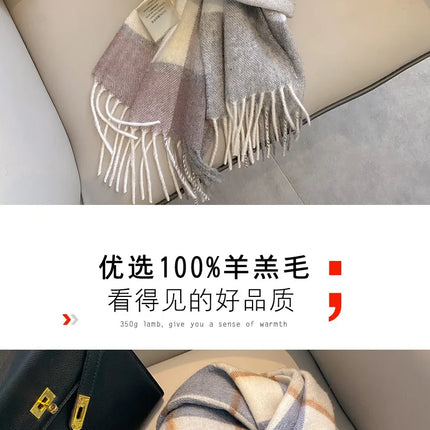 High Quality 100% Pure Wool Scarf Women Classic Chic  Autumn Winter Colorful Plaid Tassel Warm Muffler Female Thermal Shawl Lady