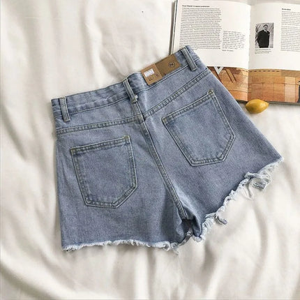 Pantaloncini di jeans coreani Donna Moda estiva Casual Jeans strappati a vita alta Tasca nappa Y2K Pantaloni caldi Streetwear Pantaloni blu
